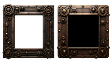 Intricate steampunk metal frames with gears and rivets offer a unique vintage aesthetic for creative projects generative ai