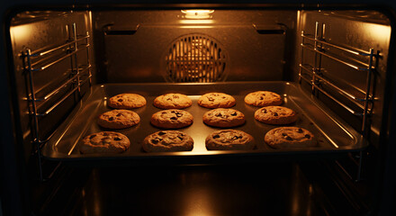 Soft dough turning golden brown as cookies bake inside oven.