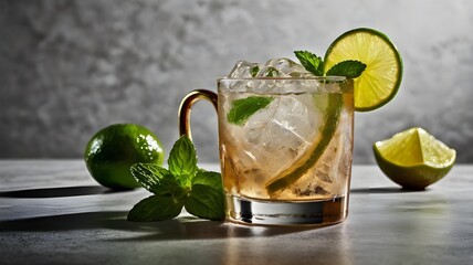 Fototapeta premium Stylish Alcoholic Drinks Set with Grapefruit and Lime Garnish