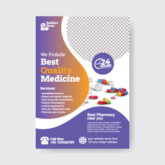 Pharmacy and Medical Clinic Poster or Flyer Editable template, Health Care leaflet, brochure cover design with space for text