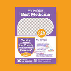 Pharmacy, Drugstore, and Medical Health Care Flyer or Poster editable template, Doctor print Flyer or Poster vector template with space for text 