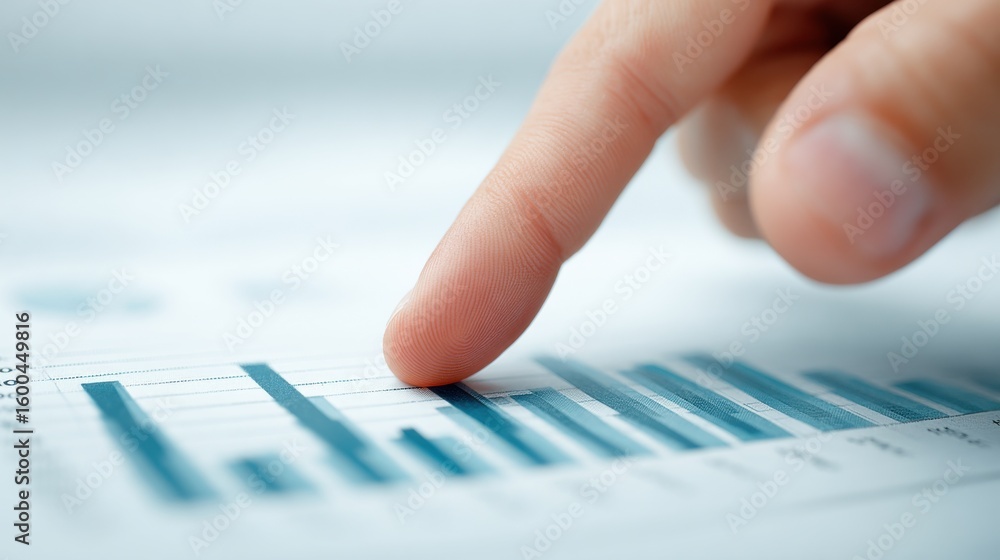 Poster a hand is pointing at a graph with a blue line
