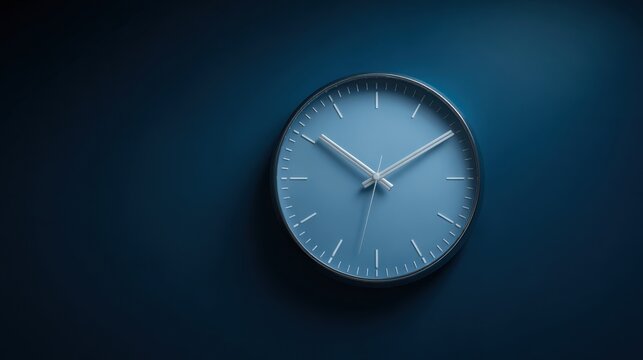 A blue clock with white hands showing the time of 11:30