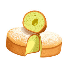 Colorful sliced cake isolated on black background