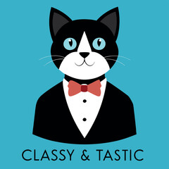 Elegant tuxedo cat in bowtie and monocle representing feline class colour Art Vector illustration