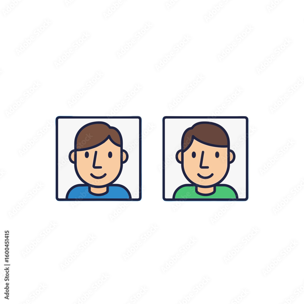 Poster two friendly male avatars smiling side-by-side representing diversity and user profiles in modern di