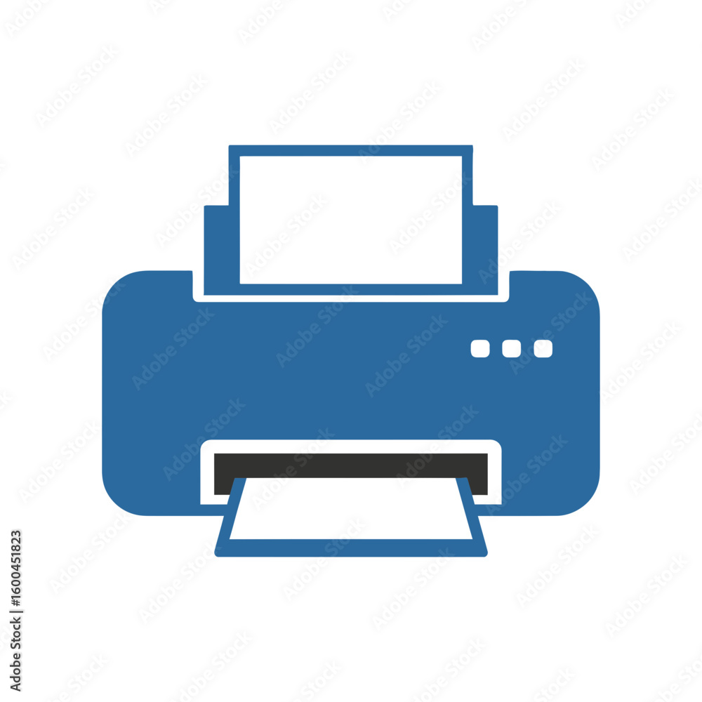 Poster modern blue printer icon symbolizing efficient document output and office technology for business ne