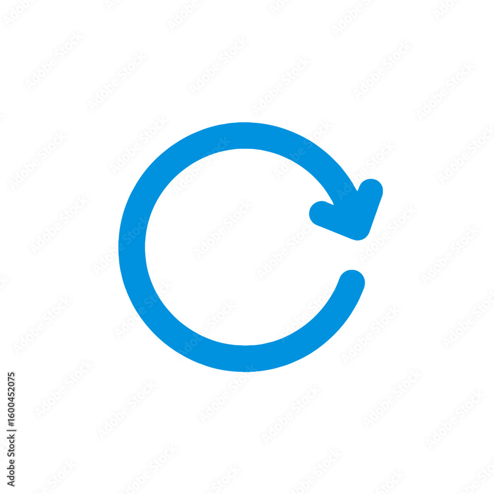 Poster dynamic blue circular arrow icon symbolizing refresh, reload, or cyclical process for modern digital