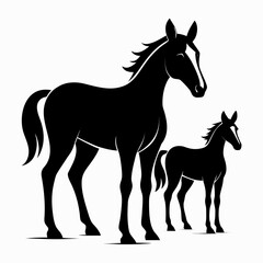 Horse & Foal Silhouette Vector Art