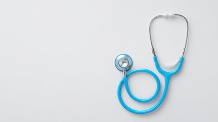 A blue stethoscope is on a white background