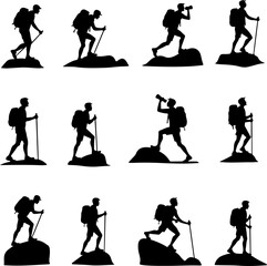  Hikers in Various Walking and Climbing Poses – Hiking, Trekking Adventure Bundle"