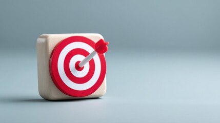 A wooden target with a red bullseye and a red arrow pointing to it