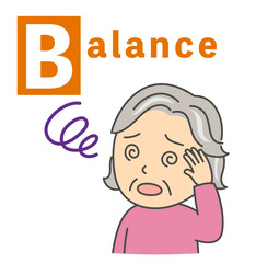 脳卒中のBEFASTチェック「Balance」シニア女性のイラスト