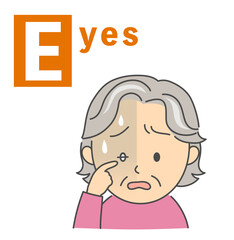 脳卒中のBEFASTチェック「Eyes」シニア女性のイラスト