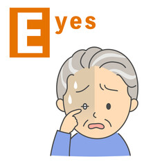 脳卒中のBEFASTチェック「Eyes」シニア男性のイラスト