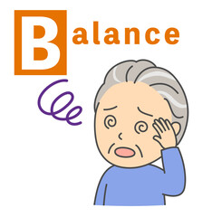 脳卒中のBEFASTチェック「Balance」シニア男性のイラスト