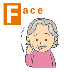 脳卒中のBEFASTチェック「Face」シニア女性のイラスト