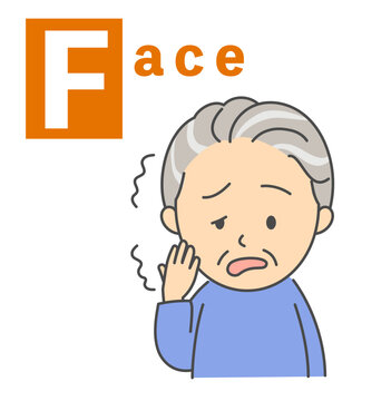 脳卒中のBEFASTチェック「Face」シニア男性のイラスト