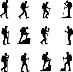  Hikers in Various Walking and Climbing Poses – Hiking, Trekking Adventure Bundle"