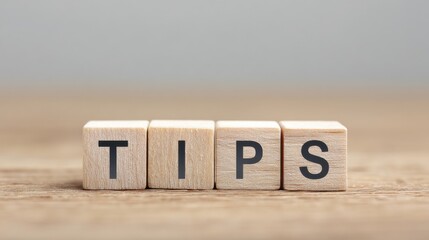 A wooden block with the word "tips" written on it