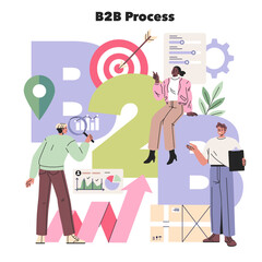 B2B Process with Colleagues Analyzing Data Illustration