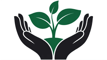 Minimalist logo of two hands holding a green plant sprout symbolizing growth and care