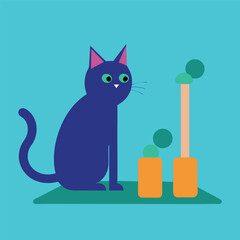 Cartoon cat experiencing joy in a lively catnip party scene colour Art Vector illustration