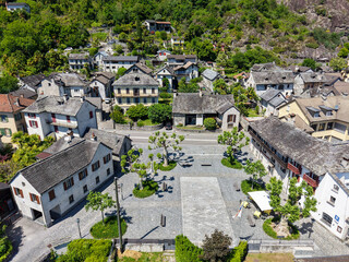 Drone view at the village of Tegna in Switzierland
