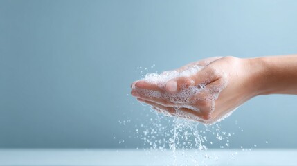 A hand is holding a container of water and is spraying it into the air