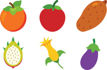 Collection of fresh, healthy fruit and vegetable icons