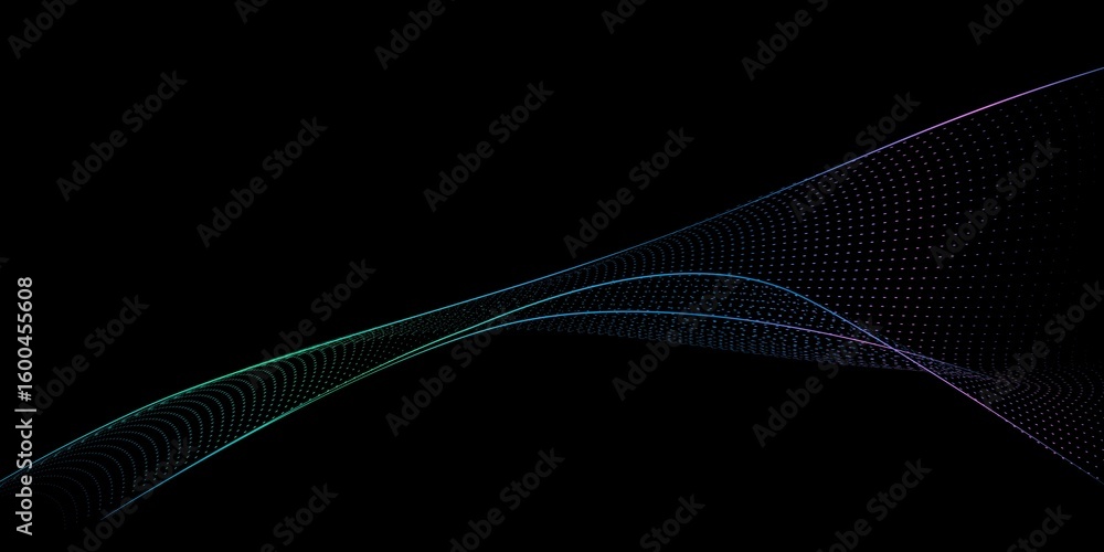 Poster abstract background, flow lines and dots on black backdrop. cosmic-inspired background with flowing 