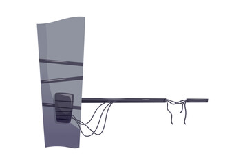 Cartoon vector illustration of a damaged utility pole with chewed wires and exposed ends, isolated design for electrical safety, infrastructure, or educational use