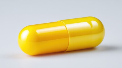 A yellow pill is sitting on a white surface