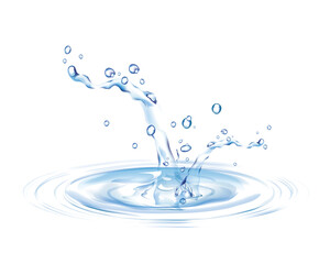  Clean Water Splash with Droplets on White Background