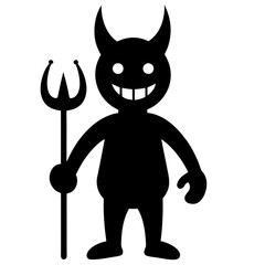 Cartoon devil holding a trident silhouette vector illustration