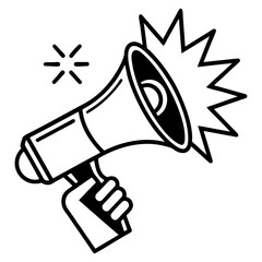 Hand holding megaphone loud speaker announcement silhouette vector illustration