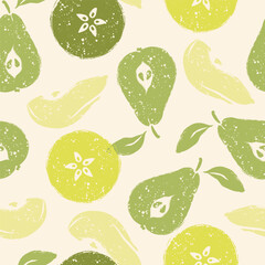 Green Pears Cut Fruit Vector Seamless Pattern