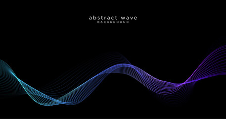 Vector wave lines smooth flowing dynamic blue purple pink gradient isolated on dark background. Suit for poster, banner, website, technology, digital, communication, science