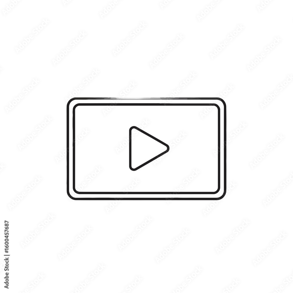 Poster minimalist line art media play button on rectangular screen shape icon