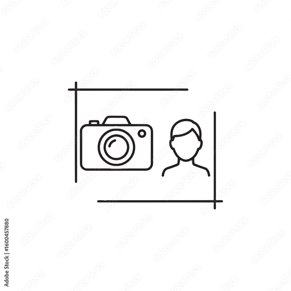 Aufkleber minimalist line art camera and person icon in a frame design element
