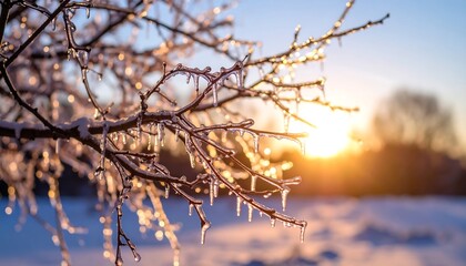 Obraz premium Iced branches at sunset