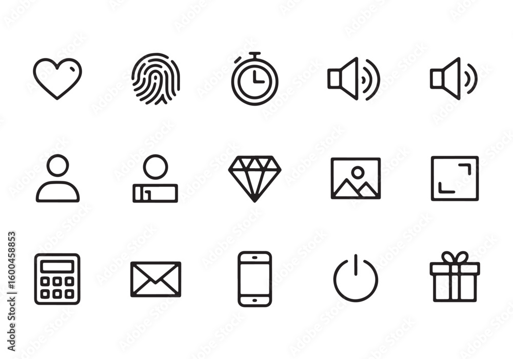 Aufkleber collection of black outline icons for user interface and digital applications graphic