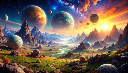 Majestic cosmic landscape with planets