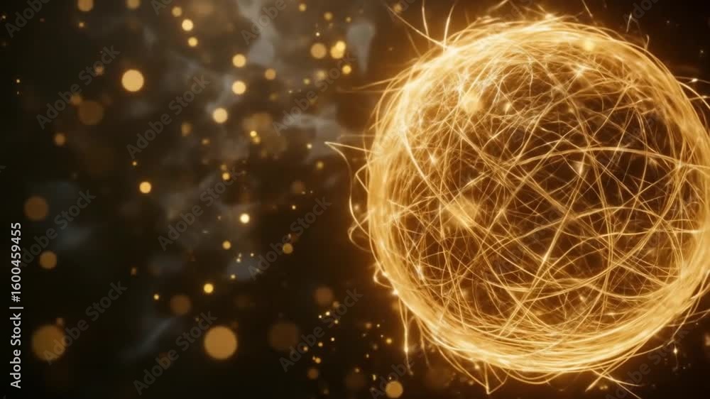 Aufkleber abstract gold sphere animation on dark background with particles for background video