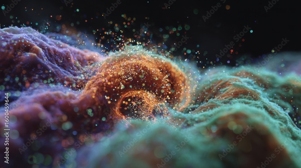Poster abstract medical background showing colorful particle eruption within lymphatic tissue symbolizing i