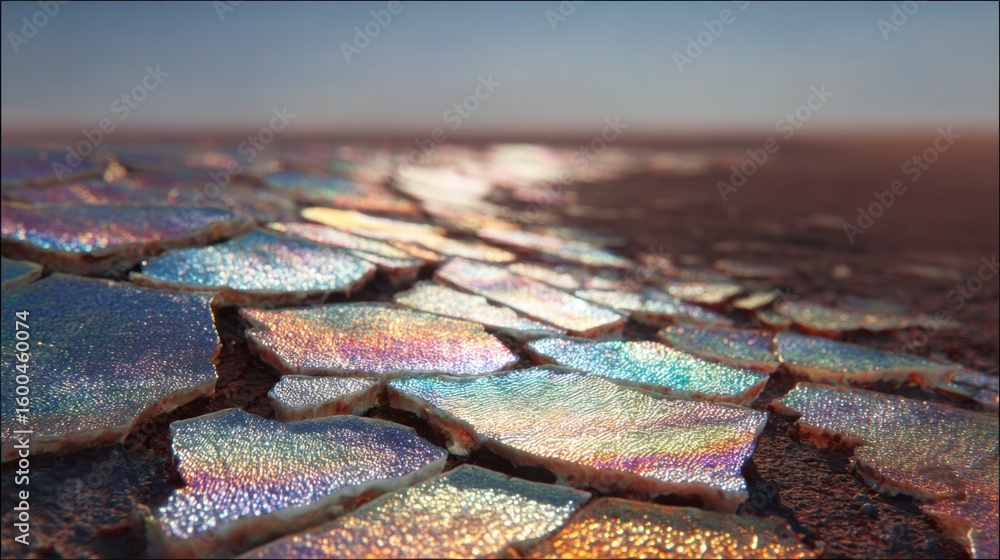 Poster sunlight illuminating iridescent greenhouse membrane, revealing basalt rovings embedded within surfa