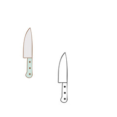 Kitchen knife stainless steel white background FlatOutline style vector