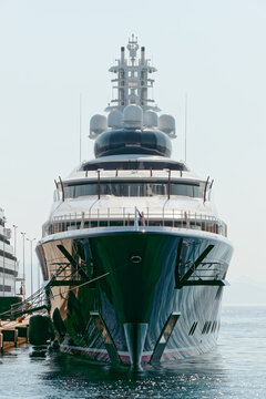 CORFU CITY, CORFU, IONIAN ISLANDS, GREECE - JULY 16, 2025: Yacht Launchpad in Corfu harbor. Luxury motor mega yacht built by Feadship in the Netherlands in 2024. Superyacht owned by Mark Zuckerberg.