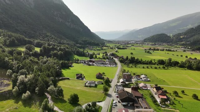 Scenic Aerial View of Rural Countryside and Alpine Landscape Near Flums, Berschis and Walenstadt, Switzerland &ndash; Drone Footage