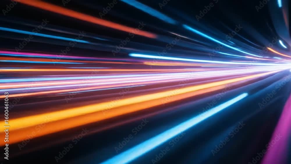 Poster abstract hyperspace jump through light speed wormhole with colorful neon glow effects